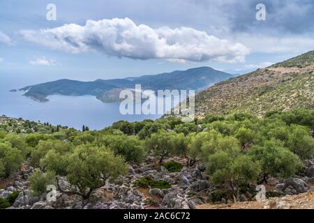 Vue imprenable sur l'île d'Ithaque en Grèce Banque D'Images