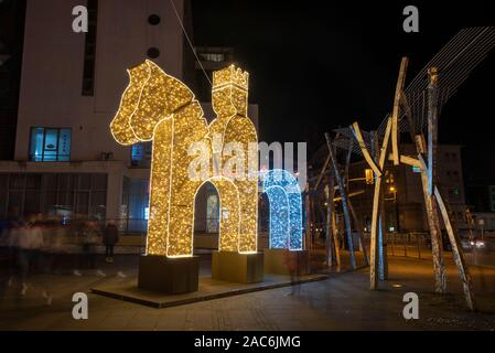 Deutschland, Magdeburg - 30 novembre 2019 : dans le centre-ville de Magdeburg se trouve l'allumé Magdeburger Reiter. Il appartient à la période des lig Banque D'Images