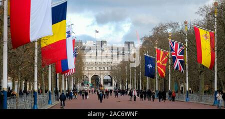 Le Mall, Londres, UK et de l'OTAN drapeaux nationaux voler sur le Mall, avant le début du sommet de l'OTAN. Crédit : Matthieu Chattle/Alamy Live News Banque D'Images