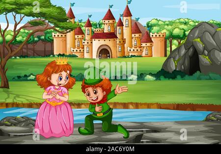 Scène avec le prince et la princesse au château illustration Illustration de Vecteur