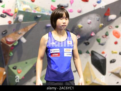 Toulouse, France . 06Th Nov, 2019. Ai Mori pour le Japon avant les finales de la Women's Sports Tournoi de Qualification Olympique de combiné d'escalade à Toulouse, France (Photo crédit : Mickael Chavet/Alamy Live News Banque D'Images