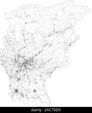 Carte Satellite de la province de Bergame, villes et routes, bâtiments et routes des environs. La Lombardie, Italie. La carte des routes, des rocades Illustration de Vecteur