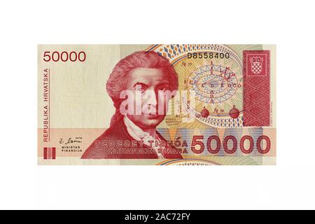 Aus Kroatien, Nennwert billets 50,000 Dinar, Banque D'Images