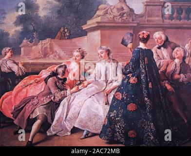 L'image carte postale de demi-ton : "La déclaration d'amour" (1731) huile sur toile de jean François de Troy (1679-1752) Banque D'Images