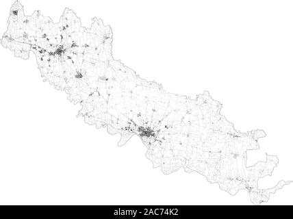 Carte Satellite de la province de Crémone, villes et routes, bâtiments et routes des environs. La Lombardie, Italie. La carte des routes, des rocades Illustration de Vecteur