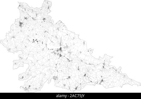 Carte Satellite de la province de Mantoue, villes et routes, bâtiments et routes des environs. La Lombardie, Italie. La carte des routes, des rocades Illustration de Vecteur