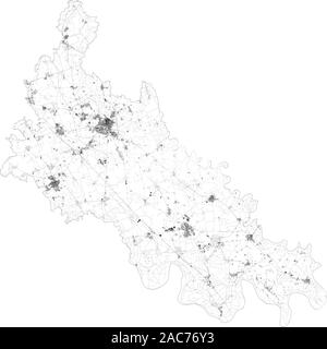 Carte Satellite de la province de Lodi, villes et routes, bâtiments et routes des environs. La Lombardie, Italie. La carte des routes, des rocades Illustration de Vecteur