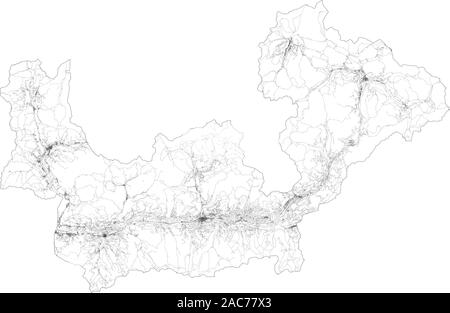 Carte Satellite de la province de Sondrio, villes et routes, bâtiments et routes des environs. La Lombardie, Italie. La carte des routes, des rocades Illustration de Vecteur