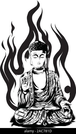 Bouddha le schéma. Croquis d'un assis ou méditer buddah statue. Illustration de Vecteur