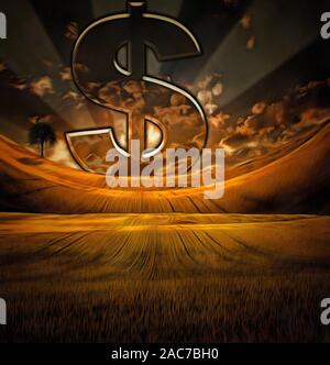 Shining signe dollar à l'horizon. Le rendu 3D Banque D'Images