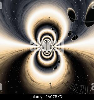 L'art surréaliste Man erre dans l'espace sans fin. Planètes et de bain Banque D'Images