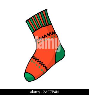 Chaussette de Noël couleur Doodle icône. Élément de design mignon à la main pour vous. Joyeux Noël et Nouvel An, symboles de lettrage. Vector illustration Illustration de Vecteur