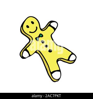 L'icône de Noël couleur Doodle - gingerbread man. Élément de design mignon à la main pour vous. Joyeux Noël et Nouvel An, symboles de lettrage. Vector illustration Illustration de Vecteur