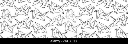 Modèle sans couture avec la main en origami. Ornement Cartoon avec des oiseaux. Illustration vecteur doodle mignon. Illustration de Vecteur