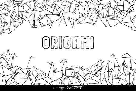 Animaux Origami arrière-plan. Hand drawn doodle frontière. Vector illustration minimaliste Illustration de Vecteur