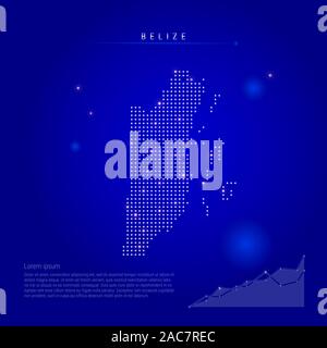 Belize carte avec points lumineux brillant. Éléments infographiques. Arrière-plan de l'espace bleu foncé. illustration. Tableau de croissance, lorem ipsum texte. Banque D'Images