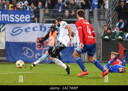 Munich, Allemagne. 06Th Nov, 2019. Sascha MOELDERS (TSV Munich 1860), résultats de l'objectif de 2 à 3, action, goalsschuss, 3e ligue de football, 17e journée, Munich-mer-TSV 1860 2-3, sur 01.12.2019. Alpenbauer Sportpark Unterhaching, DFL RÈGLEMENT INTERDIT TOUTE UTILISATION DE PHOTOGRAPHIE COMME DES SÉQUENCES D'IMAGES ET/OU QUASI VIDÉO. Utilisation dans le monde entier | Credit : dpa/Alamy Live News Banque D'Images