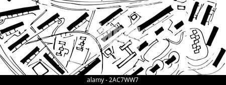 Doodle Plan de ville de texture. Plan d'architecture urbaine, le génie du dessin. Plan des rues. Bannière de l'architecture. Vector illustration. Illustration de Vecteur