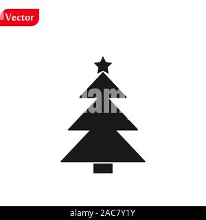 L'icône de l'arbre de Noël, vector design plat symbole isolé sur fond blanc. Illustration de Vecteur