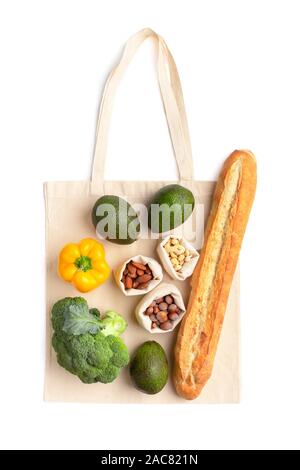 Produits végétariens decorating eco sac de coton blanc sur Banque D'Images