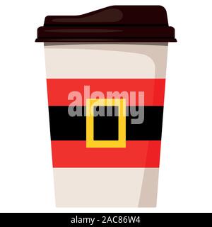Joyeux Noël tasses de thé ou café en papier père noël décoré d'une boucle de ceinture de l'illustration. Illustration de Vecteur