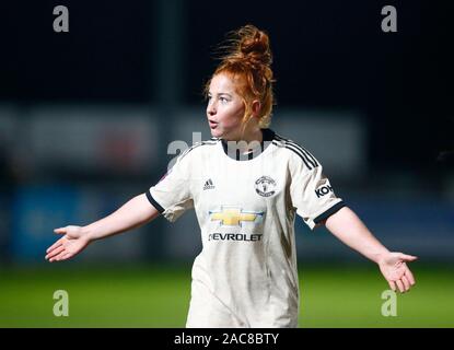 Dagenham, UK. 1er décembre 2019. Martha Harris de Manchester United .femmes au cours de la Barclays Women's super match de championnat entre West Ham United Manchester United et les femmes au stade vert jonc sur Décembre 01, 2019 à Dagenham, en Angleterre. (Photo par AFS/Espa-Images) Credit : Cal Sport Media/Alamy Live News Banque D'Images