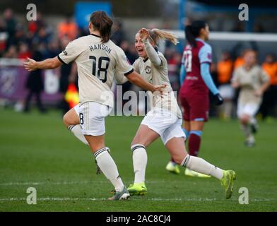 Dagenham, UK. 1er décembre 2019. Kirsty Hanson de Manchester United Women célèbre son but.au cours de la Barclays Women's super match de championnat entre West Ham United Manchester United et les femmes au stade vert jonc sur Décembre 01, 2019 à Dagenham, en Angleterre. (Photo par AFS/Espa-Images) Credit : Cal Sport Media/Alamy Live News Banque D'Images