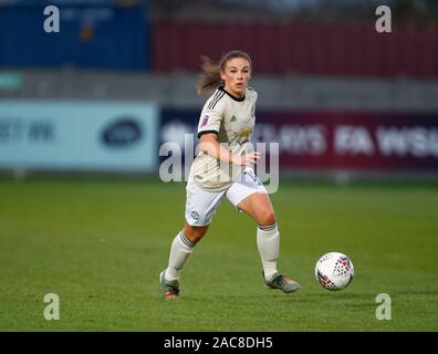 Dagenham, UK. 1er décembre 2019. Kirsty Hanson de Manchester United .femmes au cours de la Barclays Women's super match de championnat entre West Ham United Manchester United et les femmes au stade vert jonc sur Décembre 01, 2019 à Dagenham, en Angleterre. (Photo par AFS/Espa-Images) Credit : Cal Sport Media/Alamy Live News Banque D'Images