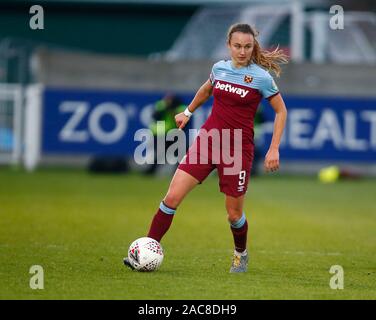 Dagenham, UK. 1er décembre 2019. Martha Thomas de West Ham United WFC.au cours de la Barclays Women's super match de championnat entre West Ham United Manchester United et les femmes au stade vert jonc sur Décembre 01, 2019 à Dagenham, en Angleterre. (Photo par AFS/Espa-Images) Credit : Cal Sport Media/Alamy Live News Banque D'Images