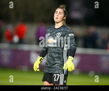 Dagenham, UK. 1er décembre 2019. Mary Earps de Manchester United Women.au cours de la Barclays Women's super match de championnat entre West Ham United Manchester United et les femmes au stade vert jonc sur Décembre 01, 2019 à Dagenham, en Angleterre. (Photo par AFS/Espa-Images) Credit : Cal Sport Media/Alamy Live News Banque D'Images