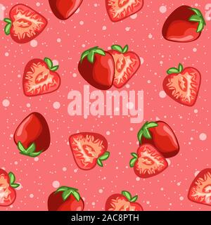 Rose rouge motif transparente de fraises et de fruits. Fruits exotiques et tropicaux pour la saison estivale, la vitamine C et la nutrition alimentation illustration. Illustration de Vecteur