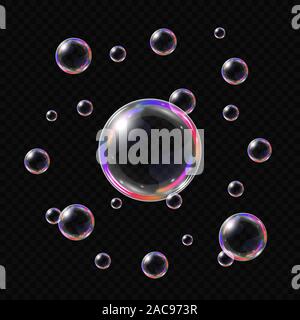 Bulles de savon réaliste isolé sur fond transparent. Vector illustration Illustration de Vecteur