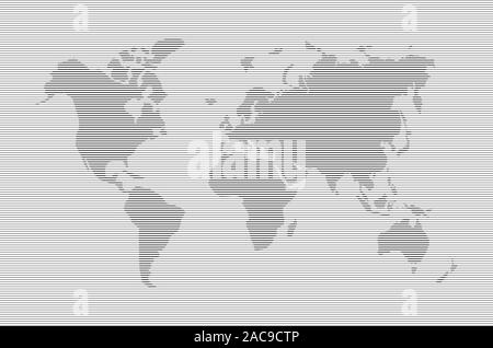 Carte du monde abstrait en lignes horizontales. La cartographie vectorielle avec rayures noires pays illustration Illustration de Vecteur
