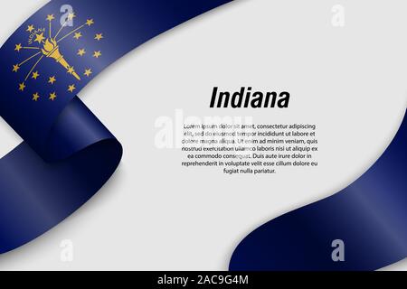 Forme un ruban ou une bannière avec drapeau de l'Indiana. État des USA. Modèle pour la conception de l'affiche Illustration de Vecteur