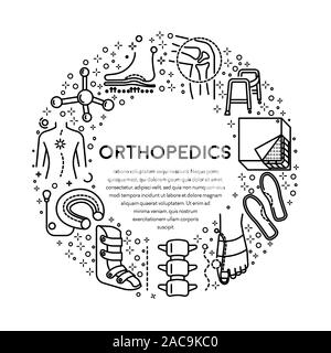 Un traumatisme ou une blessure, de l'orthopédie de réadaptation ou de l'affiche de l'emblème des icônes de ligne Illustration de Vecteur