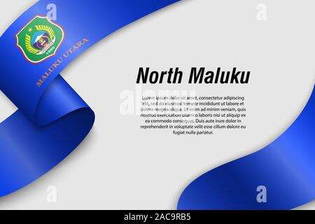 Forme un ruban ou une bannière avec pavillon d'Amérique du Maluku. Province de l'Indonésie. Modèle pour la conception de l'affiche Illustration de Vecteur
