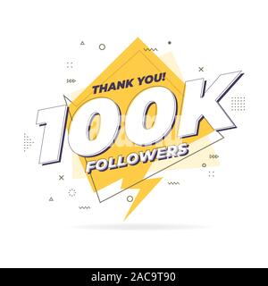 Merci 100 000 disciples trendy télévision bannière géométrique. Illustration de Vecteur