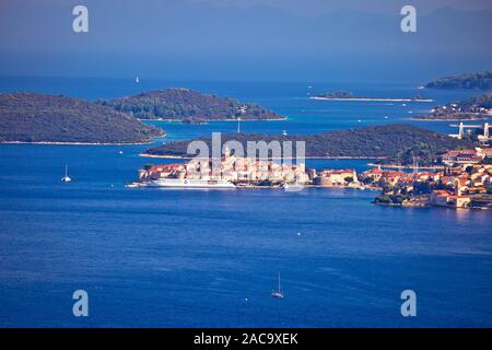 Korcula. Ville historique de Korcula en Dalmatie île archipel vue panoramique, dans le sud de l'archipel de la Croatie Banque D'Images