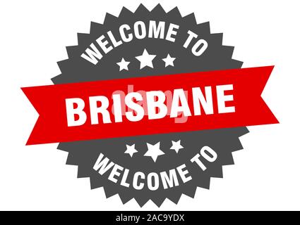 Brisbane signe. Bienvenue à étiquette rouge de Brisbane Illustration de Vecteur