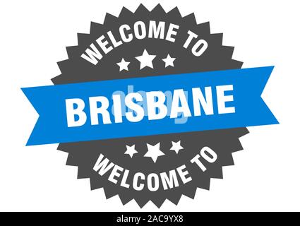 Brisbane signe. Bienvenue à Brisbane autocollant bleu Illustration de Vecteur