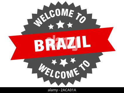 Le Brésil signe. Bienvenue au Brésil autocollant rouge Illustration de Vecteur
