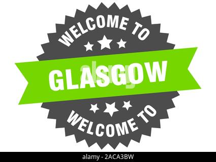 Glasgow signe. Bienvenue à Glasgow autocollant vert Illustration de Vecteur