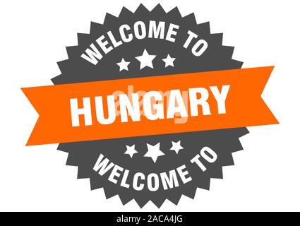 Hongrie signe. Bienvenue à la Hongrie autocollant orange Illustration de Vecteur