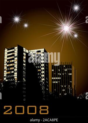 Nouvelle année ville d'artifice Banque D'Images