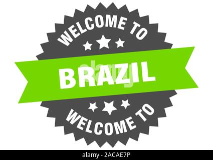 Le Brésil signe. Bienvenue au Brésil autocollant vert Illustration de Vecteur