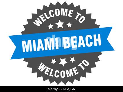 Miami Beach sign. Bienvenue à Miami Beach autocollant bleu Illustration de Vecteur