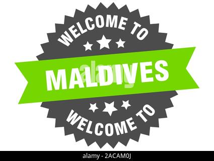 Maldives signe. Bienvenue aux Maldives autocollant vert Illustration de Vecteur