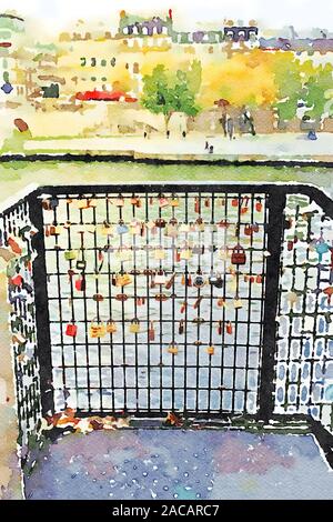 Le fameux cadenas sur l'un des ponts sur la Seine à Paris à l'automne Banque D'Images