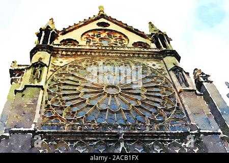 La rose sur une façade de la Cathédrale Notre Dame de Paris à l'automne Banque D'Images