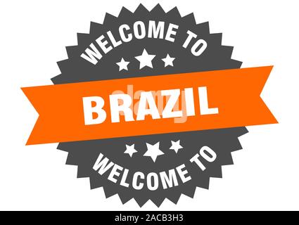Le Brésil signe. Bienvenue au Brésil autocollant orange Illustration de Vecteur